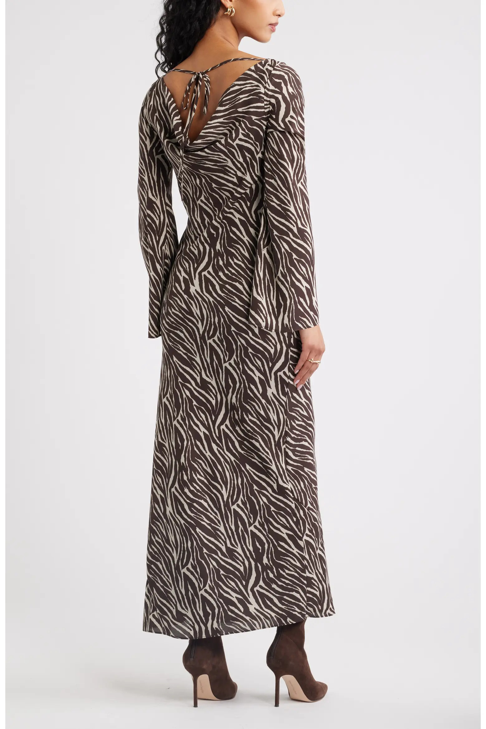 Print Long Sleeve Drape Back Dress (Women) | Nordstrom | Nordstrom