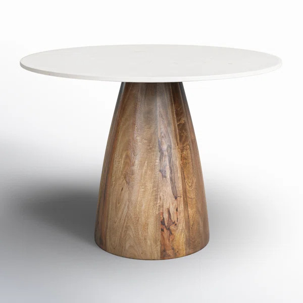 Mellonia Round Marble Top Solid Wood Base Dining Table | Wayfair North America