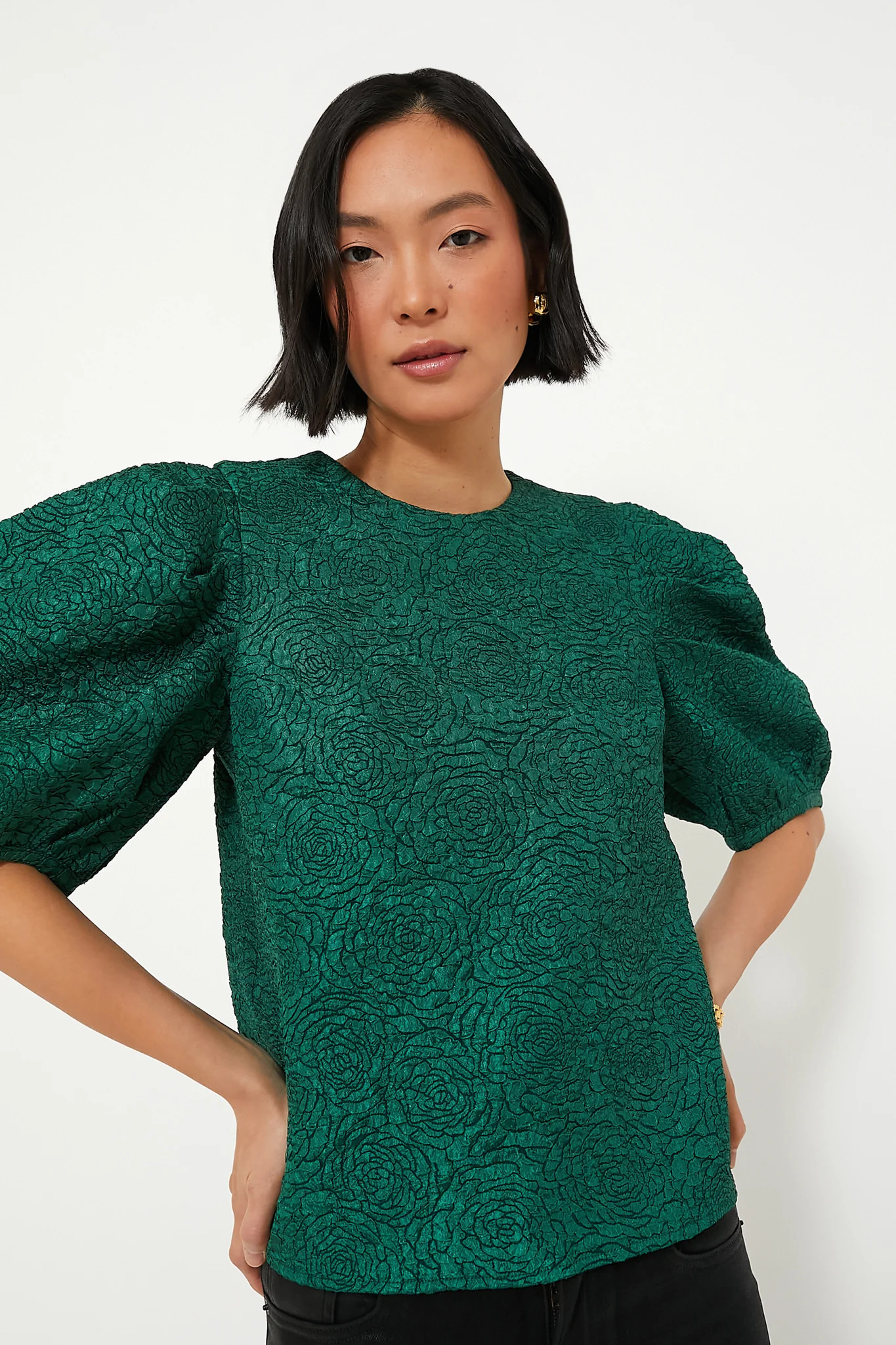 Green Jacquard Noelle Blouse | Tuckernuck (US)