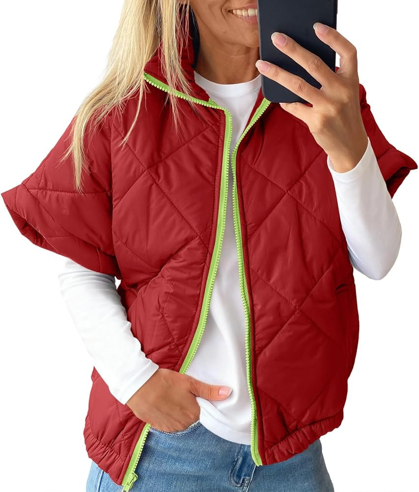 Tankaneo Womens Lightweight Puffer Vests Sleeveless Quilted Jackets Short Sleeve Zip Up Vest Over... | Amazon (US)