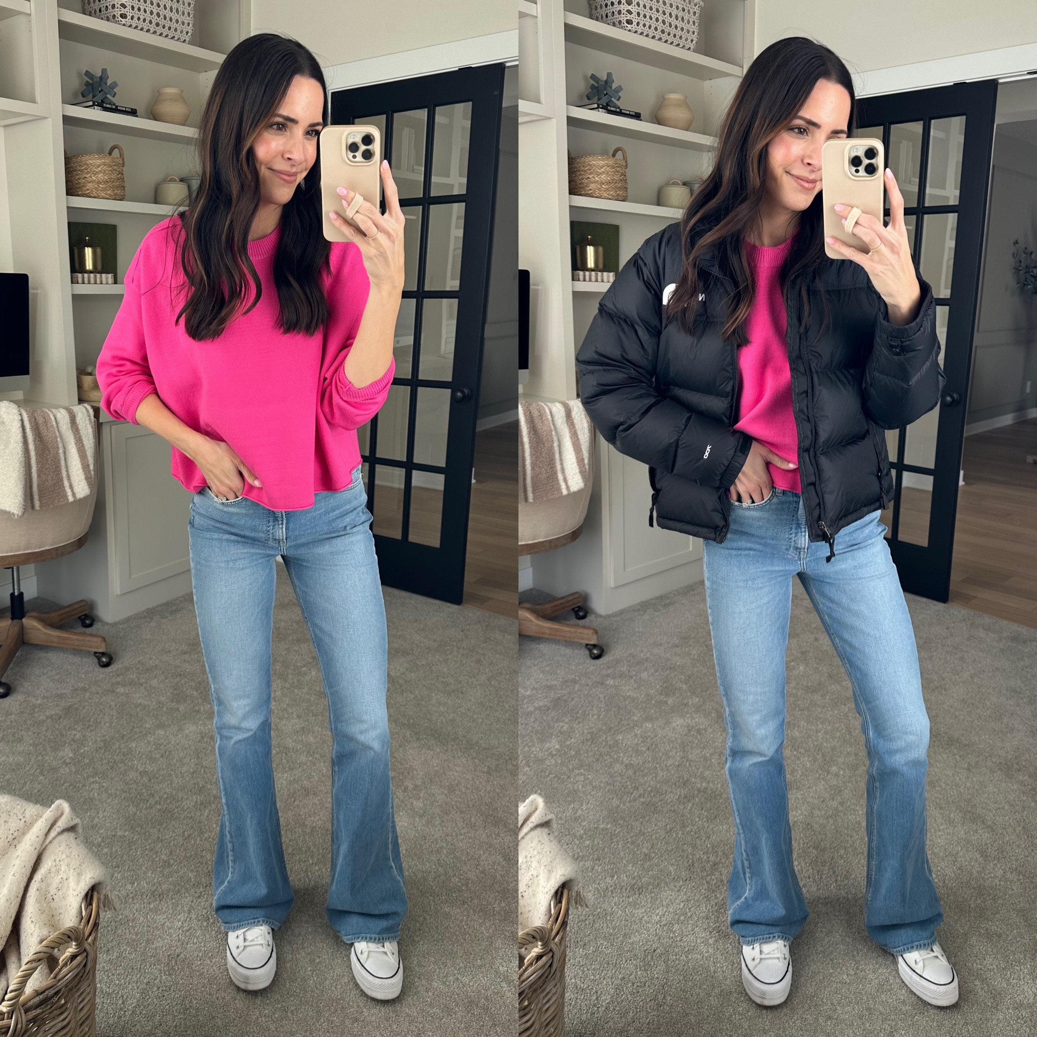 Hot pink sweater: true to size (S)
Jeans: size down 1 (they stretch with wear) 
Converse platform: size down half 

#LTKshoecrush #LTKSeasonal #LTKunder100