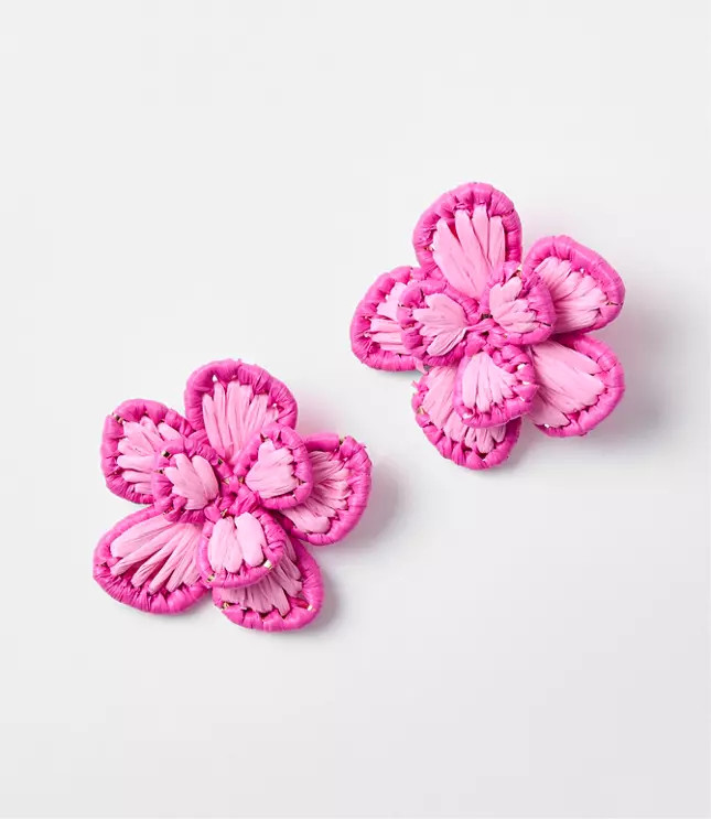 LOFT Beach Floral Raffia Statement Earrings | LOFT