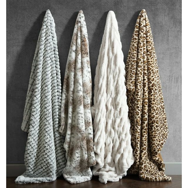 Better Homes & Gardens Ruched Faux Fur Throw Blanket, White, Standard Throw - Walmart.com | Walmart (US)