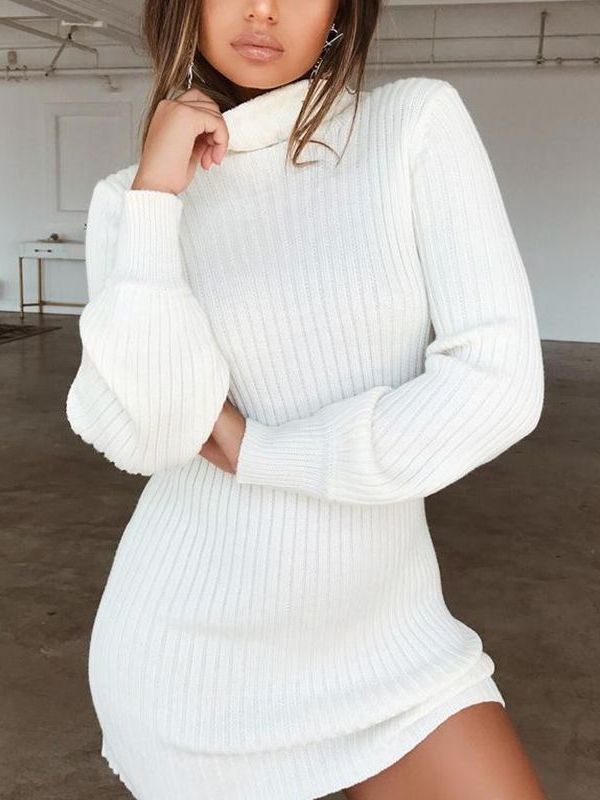 JLONG 1Pcs Women High Collar Bodycon Knitted Sweater Dress Ladies Long Sleeve Short Dress | Walmart (US)