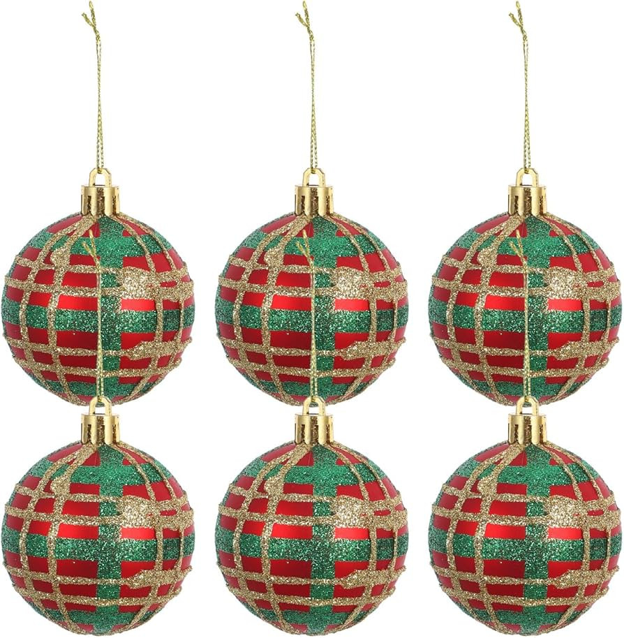 DECHOUS 6Pcs Plaid Christmas Tree Balls Ornaments 2.76 Inch Shatterproof Hanging Balls Christmas ... | Amazon (US)