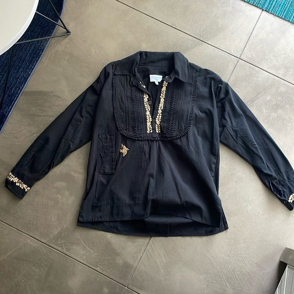 mi golondrina mexico size s black and gold top long sleeve tunic | Poshmark