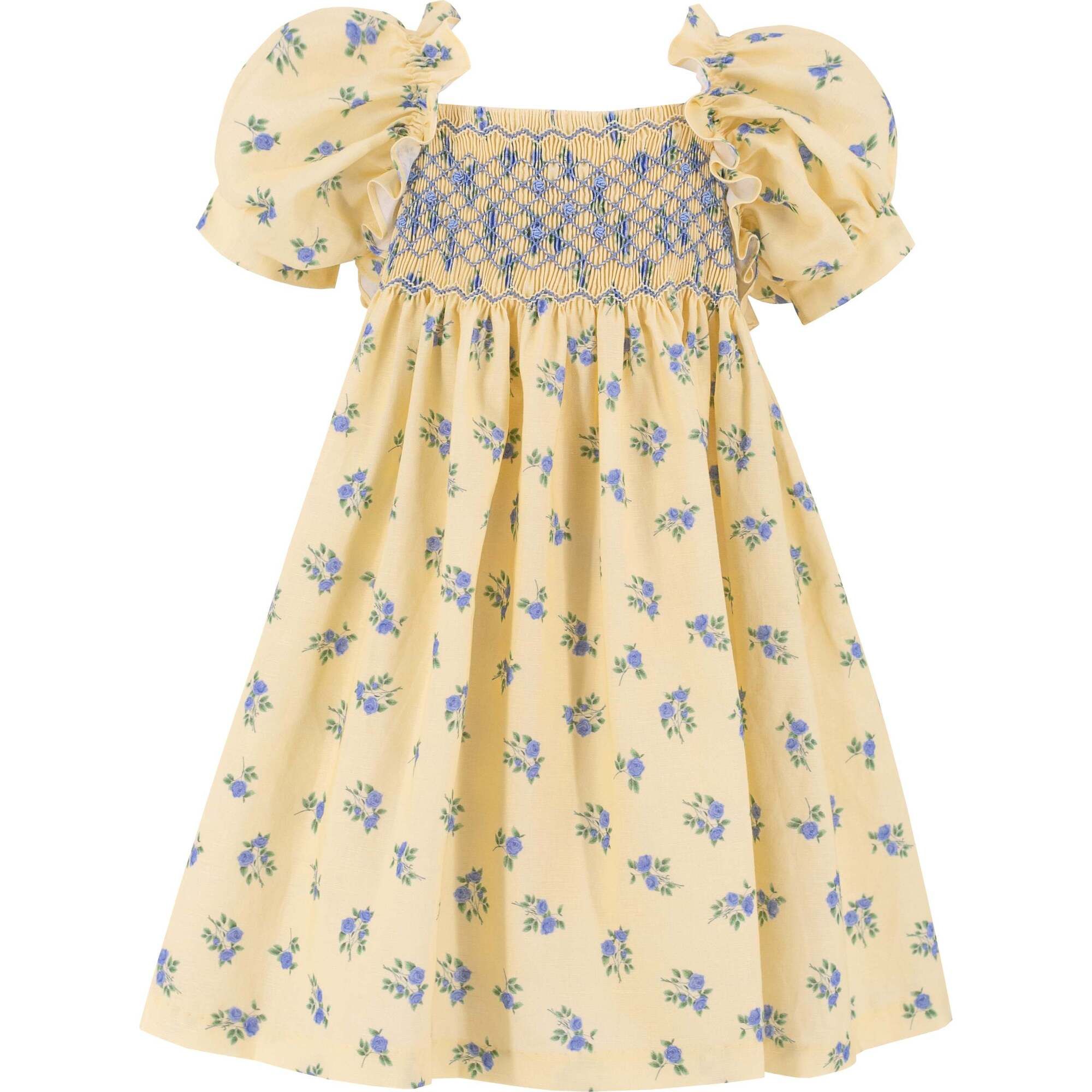 Positano Girl Puff Sleeve Dress, Yellow Floral | Maisonette