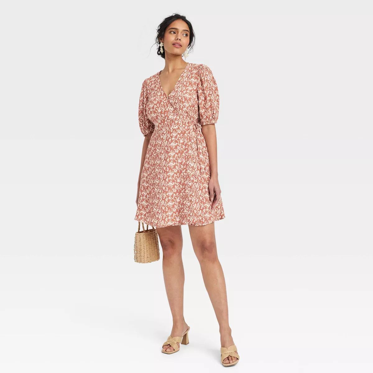 Women's Balloon Short Sleeve Mini Wrap Dress - A New Day™ | Target