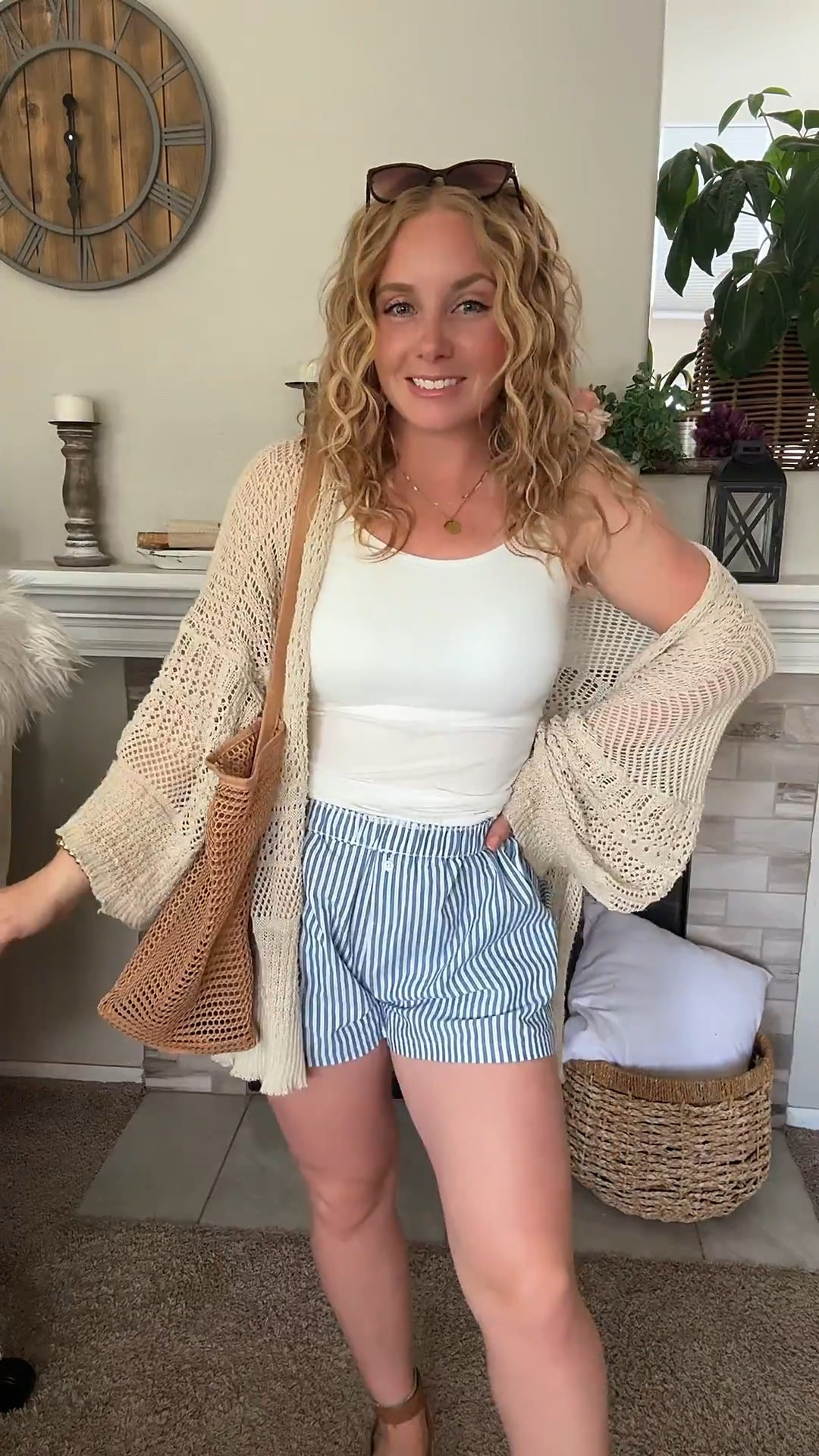 Summer outfit idea — white tank top with built in bra, striped boxer shorts, crochet cardigan, tote bag and platform sandals 






Amazon outfits, summer outfit inspo, outfit ideas, casual outfits amazon, amazon outfits every day, spring outfits 2026, summer outfits

#LTKPetite #LTKootd #LTKSaleAlert