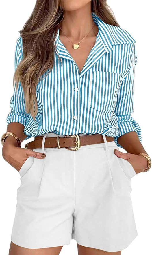 siliteelon Striped Button Down Shirts for Women Dress Shirts Long Sleeve Casual Collared Office W... | Amazon (US)