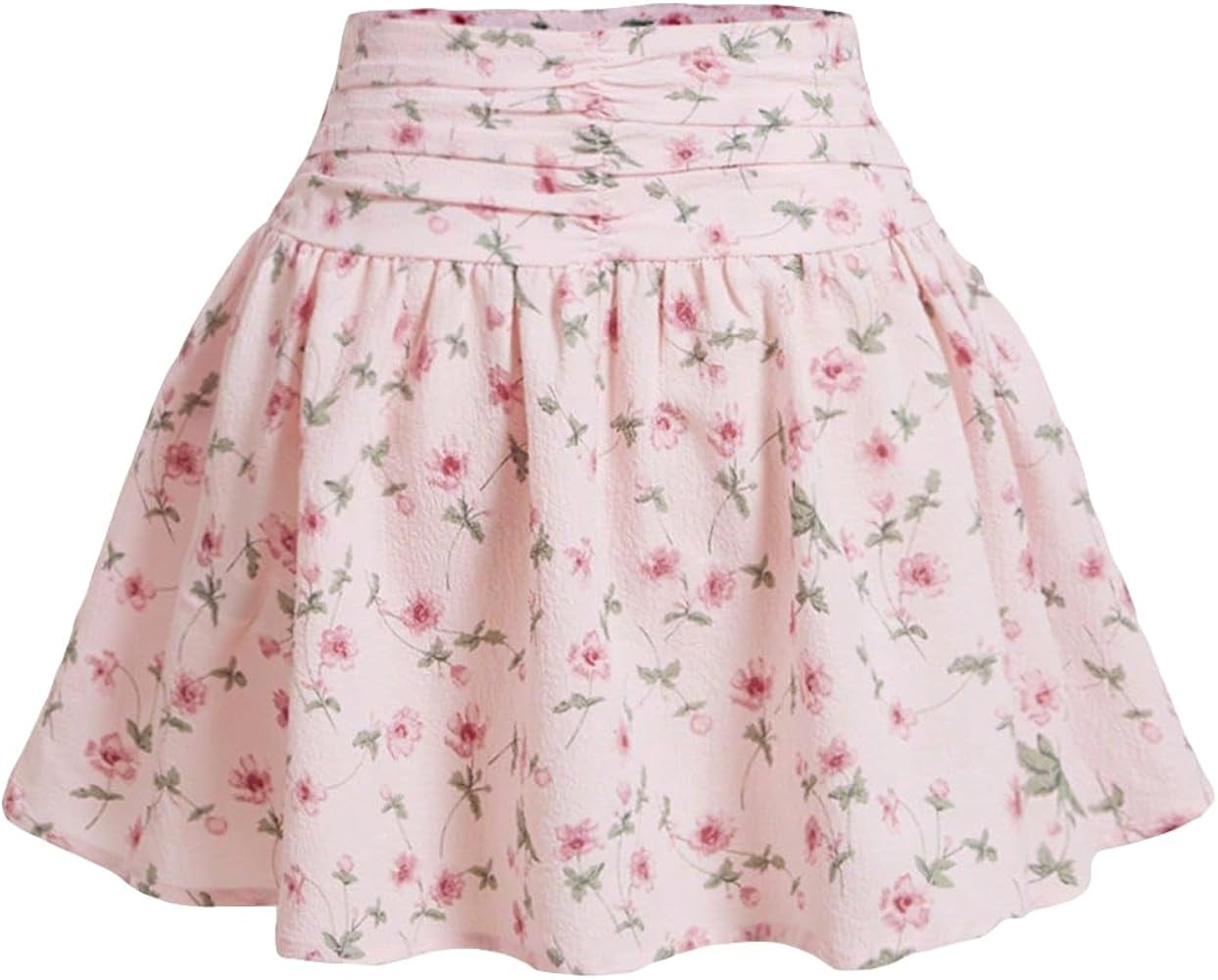 MakeMeChic Women's Boho Floral Print Pleated Short Skirt Ruched Zip Back Summer Skirt | Amazon (US)