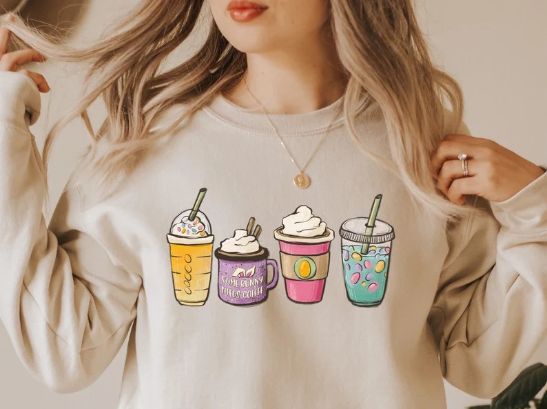 Easter Coffee Bunny Sweatshirt Women Cute Easter Shirt Cozy | Etsy | Etsy (US)