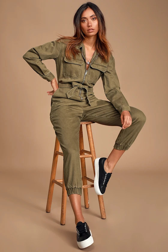 Better Than Before Olive Green Denim Boiler Jumpsuit | Lulus (US)