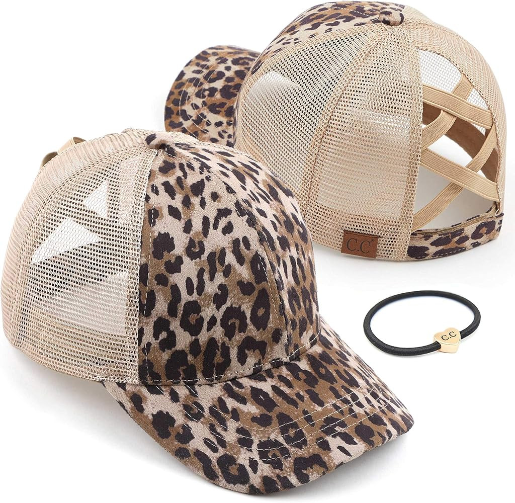 C.C Exclusives Washed Distressed Cotton Denim Criss-Cross Ponytail Hat Baseball Cap Bundle Hair T... | Amazon (US)