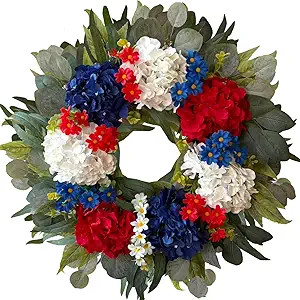 WANNA-CUL 250th Year Patriotic Wreath Decorations, 24 Inch Hydrangea 4th of July Wreaths for Fron... | Amazon (US)
