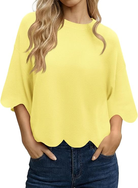 Tankaneo Womens Half Sleeve Sweater Summer Casual Oversized Cropped Sweaters Lightweight Crewneck... | Amazon (US)