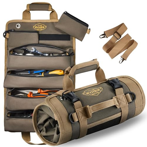 The Ryker Roll Up Tool Bag Organizer Gifts for Dad. Heavy Duty Motorcycle Tool Roll Bag Organizer. Portable Rollup Toolbag w/Detachable Pouches - Tools Bags Mens gifts for him - Mechanic & Electrician | Amazon (US)