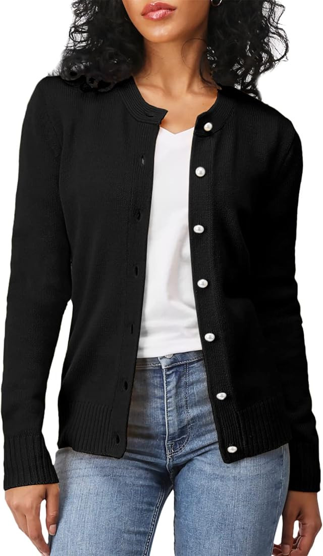 OSABASA Women's Casual Slim Fit Cardigan Sweaters Long Sleeve Button Down Lightweight Waist Lengt... | Amazon (US)