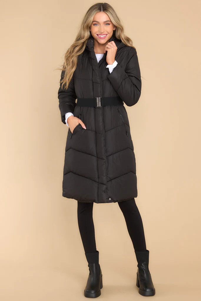 Frozen Fantasies Black Puffer Coat | Red Dress 