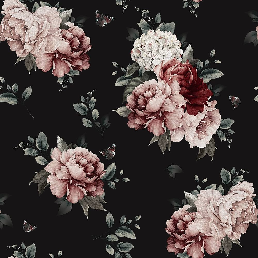 Vintage Floral Peel and Stick Wallpaper Red Rose Wall Paper Roses Floral Wallpaper Waterproof Rem... | Amazon (US)