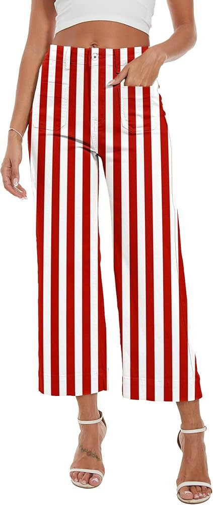 Wide Leg Jeans for Women Trendy High Waisted Flare Jeans Cropped Pants Stretchy Baggy | Amazon (US)