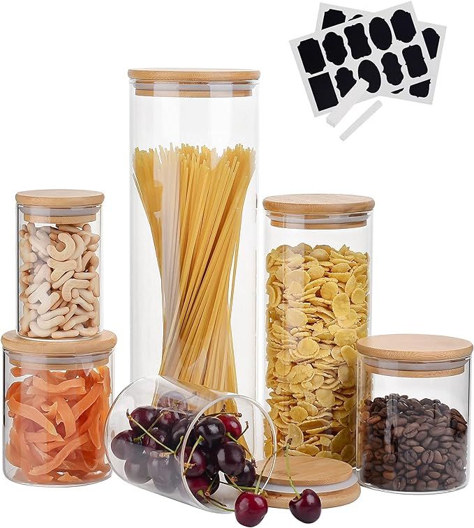 Amisglass Glass Jars with Bamboo lids, Set of 6 Glass Food Storage Containers, BPA Free Container... | Amazon (UK)