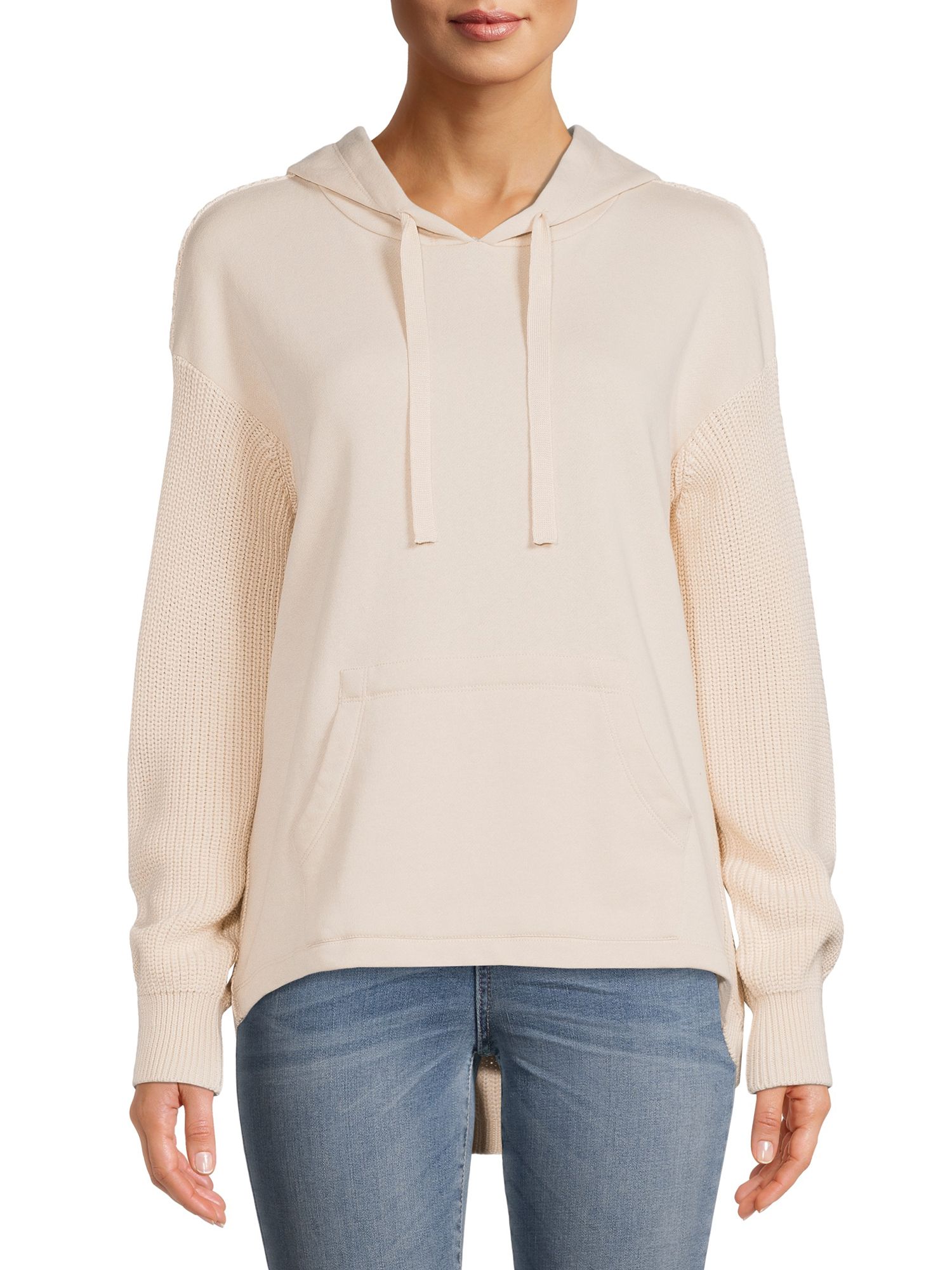 Time and Tru Women's Mixed Media Hoodie - Walmart.com | Walmart (US)