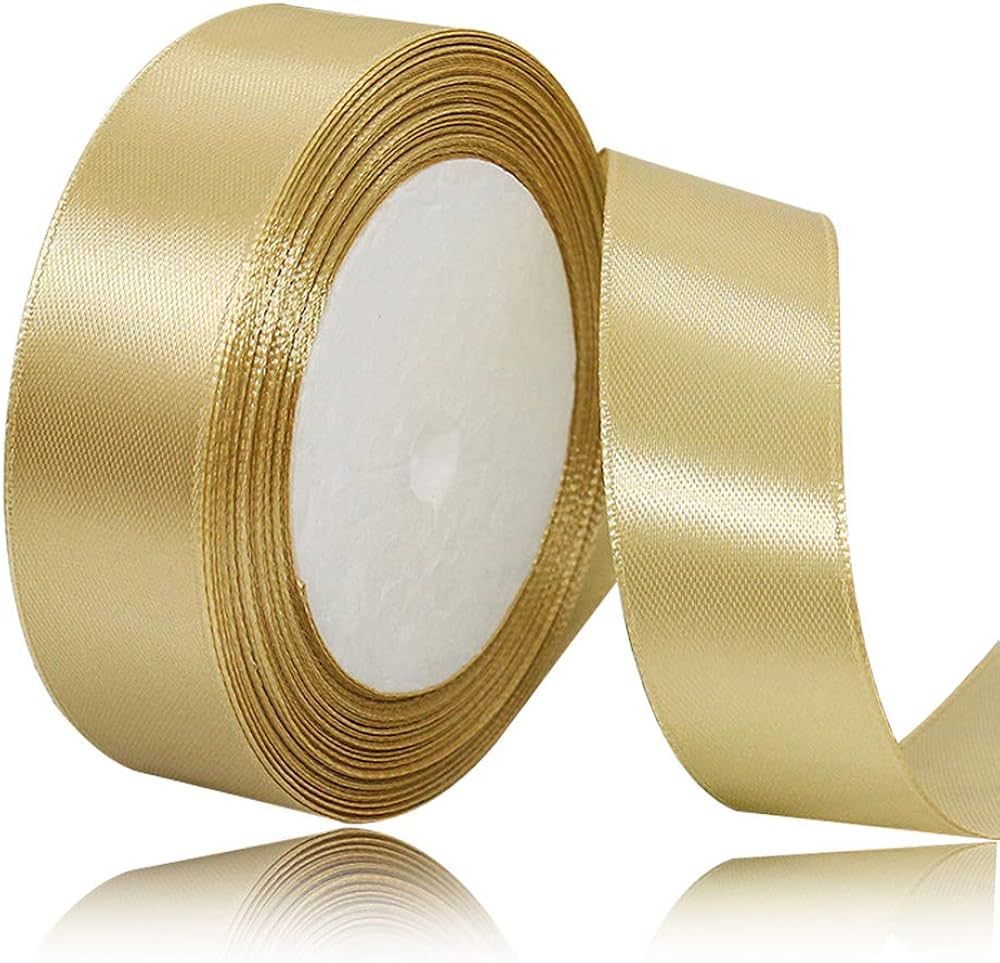 Solid Color Gold Satin Ribbon, 1 Inches x 25 Yards Fabric Satin Ribbon for Gift Wrapping, Crafts,... | Amazon (US)