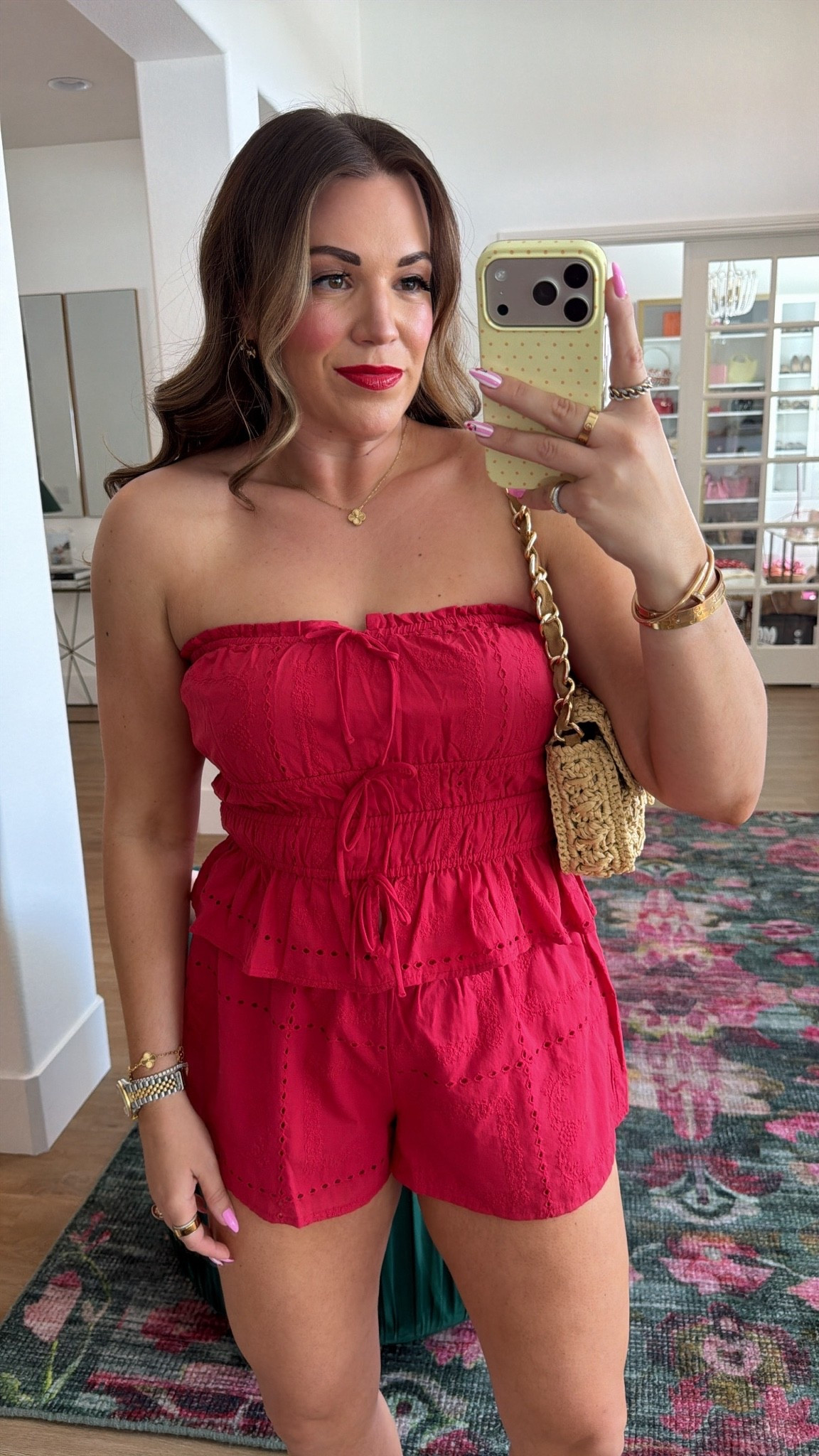 curvy midsize red eyelet outfit for summer! in the size medium in strapless top and size large in shorts

#LTKSeasonal #LTKMidsize