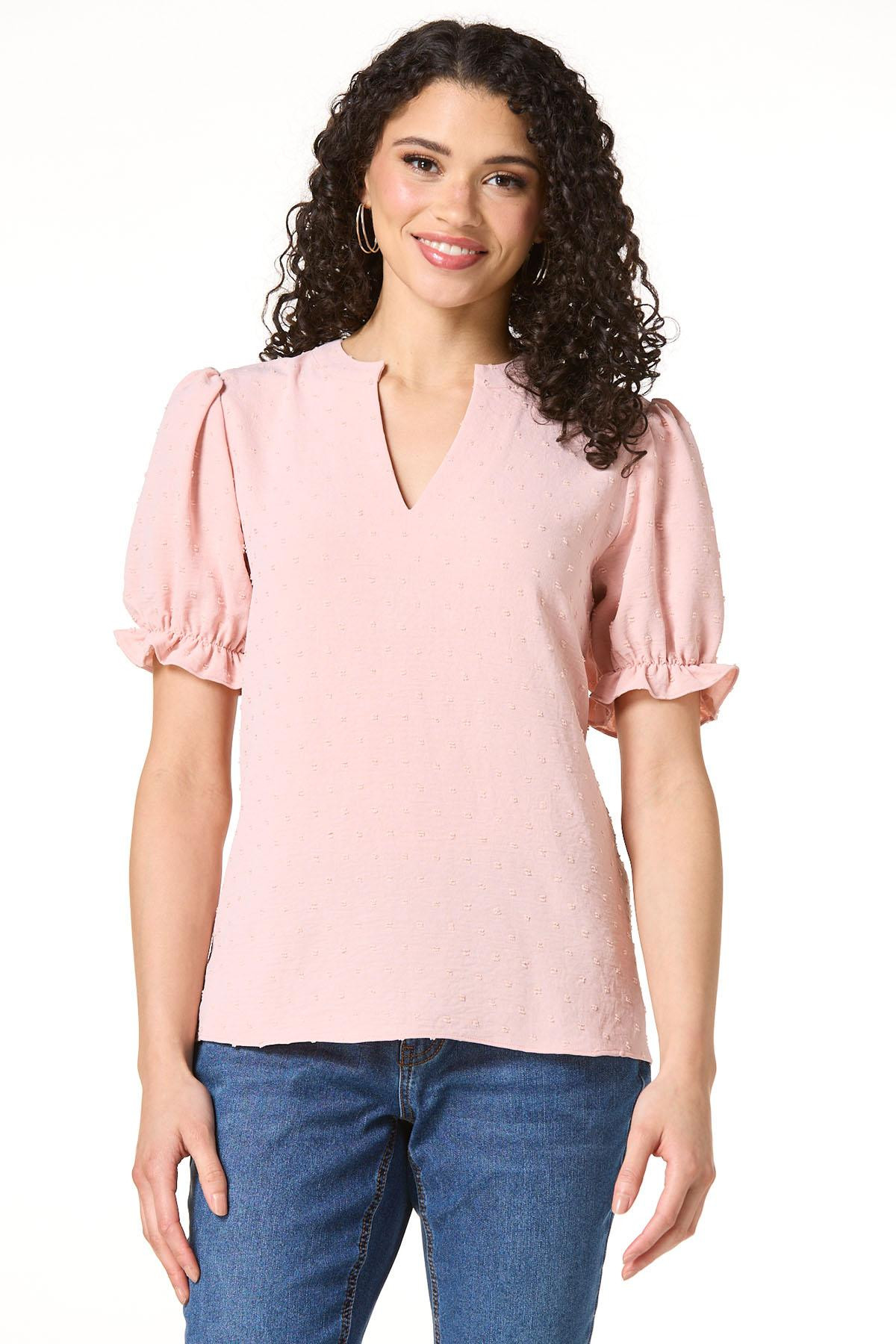 Clip Dot Puffed Sleeve Top | Cato Fashions