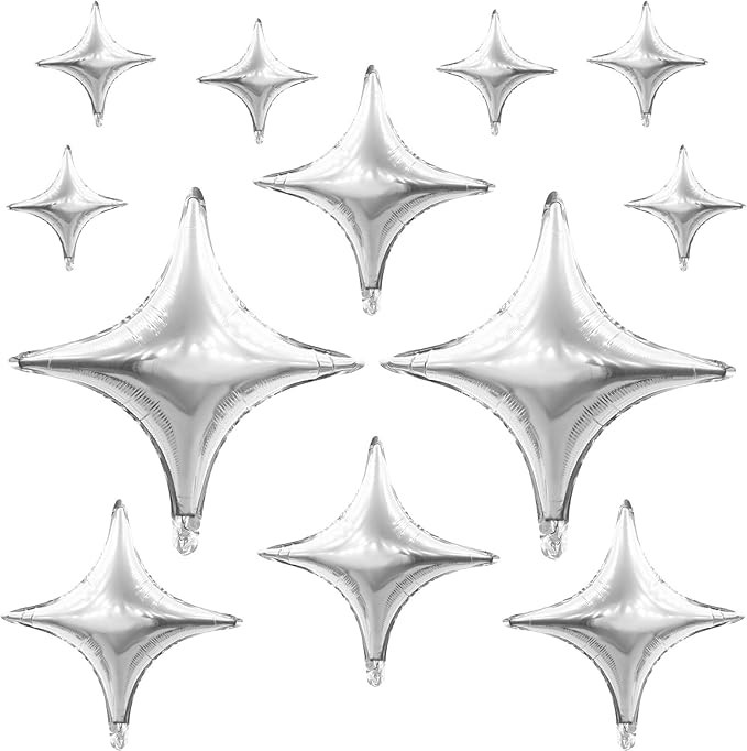 12PCS Silver Star Balloons, 24in 18in 10in Four Angle Star Shaped Balloons Silver Foil Balloons f... | Amazon (US)