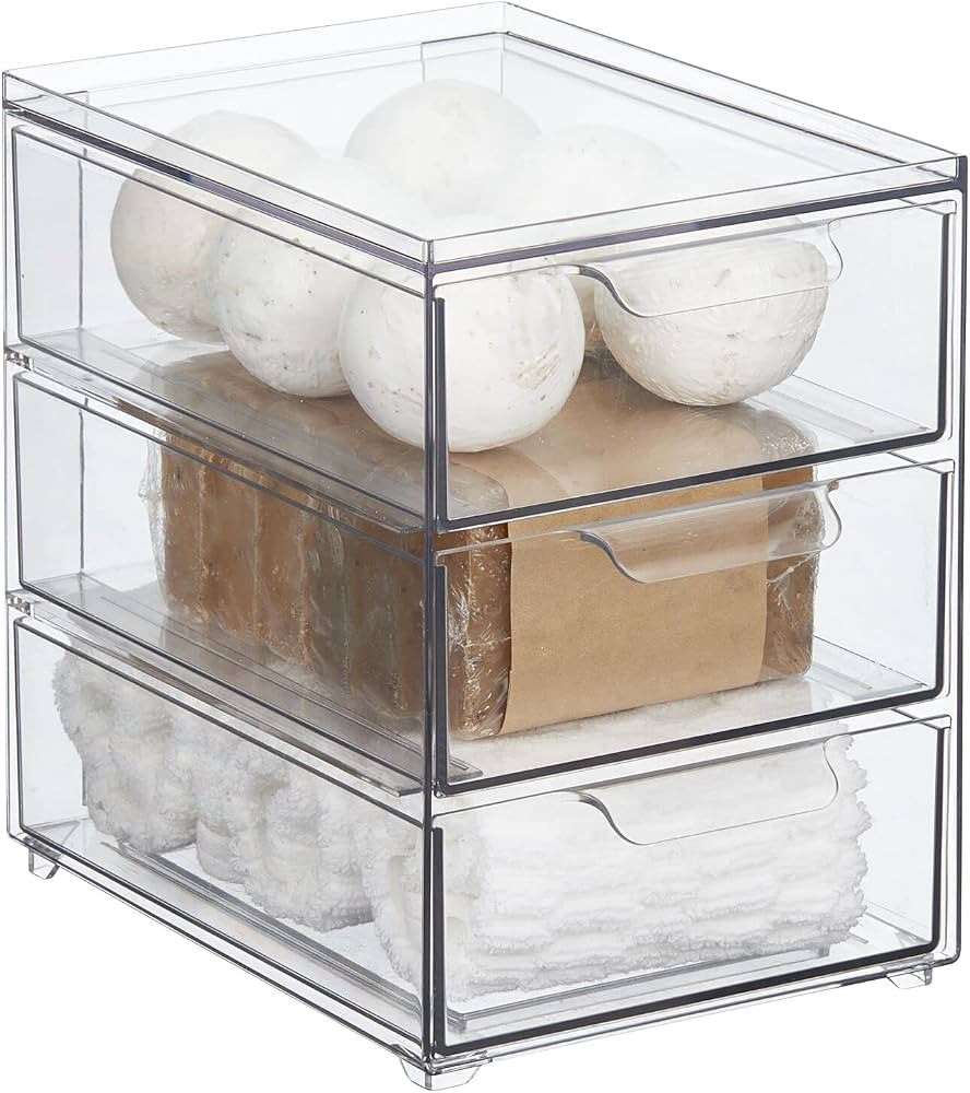 mDesign Plastic Stackable Organizer with 3 Drawers - Pull-Out Drawer Storage Bin for Bathroom Sin... | Amazon (US)