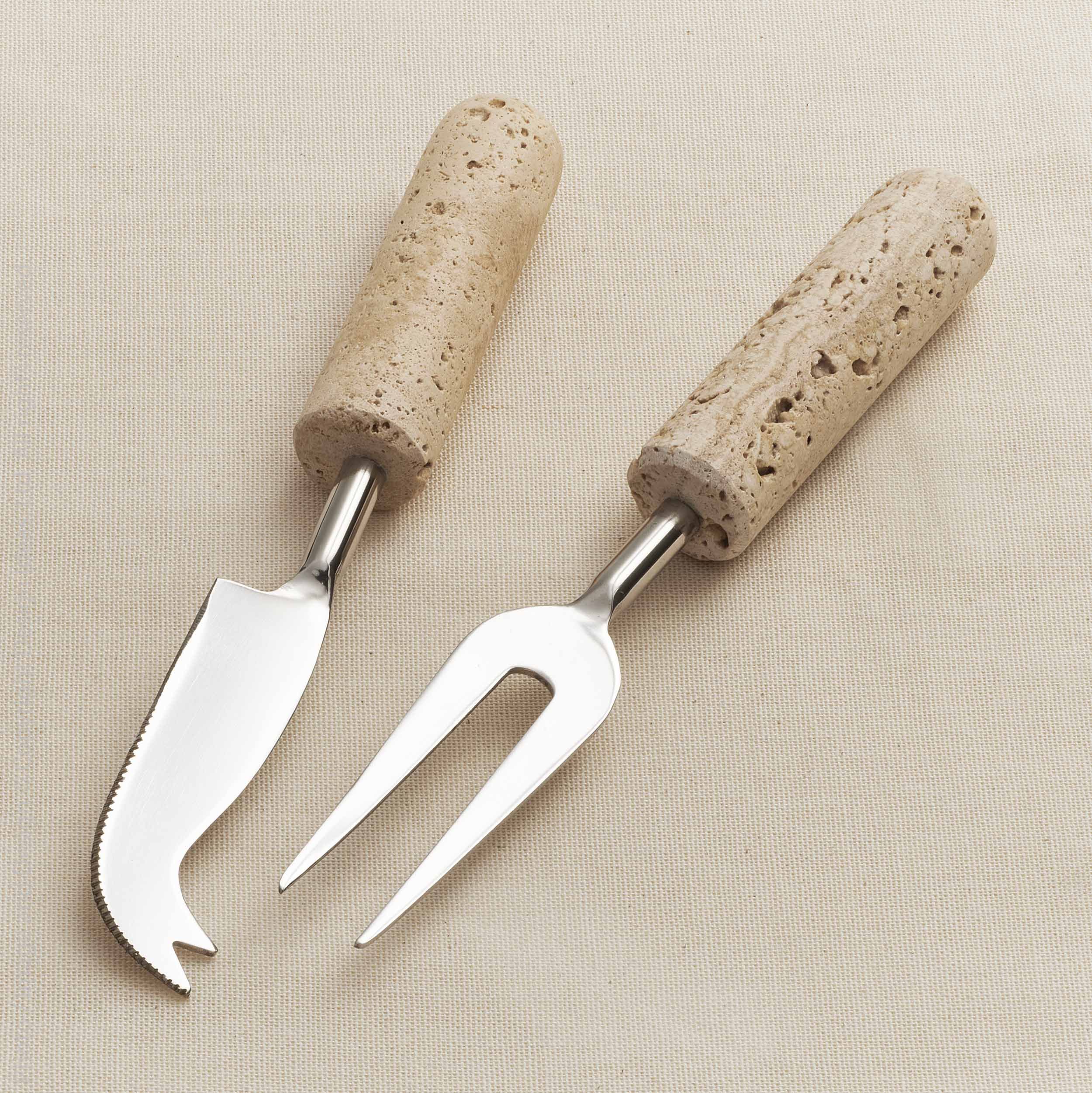 Marbella™ Hand Crafted Metal and Travertine Cheese Knives (set of 2) | Texxture Home