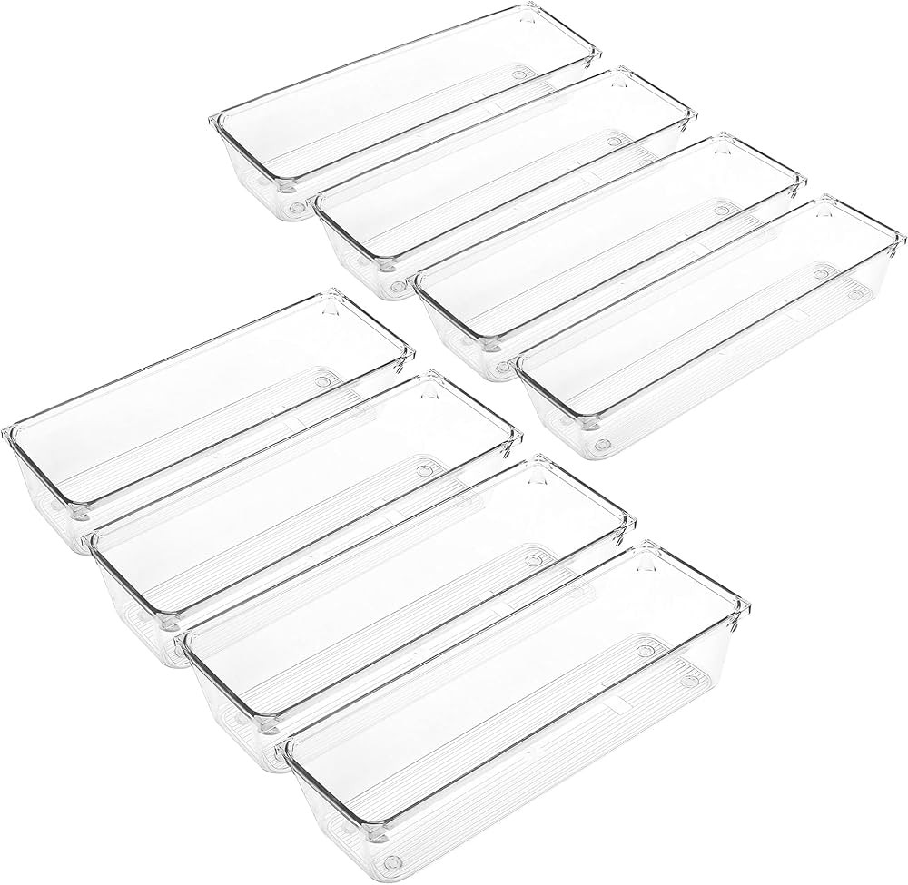 LotFancy Clear Plastic Drawer Organizers, 8 Pack, 9''×3''×2'' Storage Tray for Utensil, Cutlery... | Amazon (US)