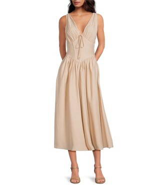 Gianni Bini Ulla V-Neck Sleeveless Drop Waist A-Line Midi Dress | Dillard's | Dillard's