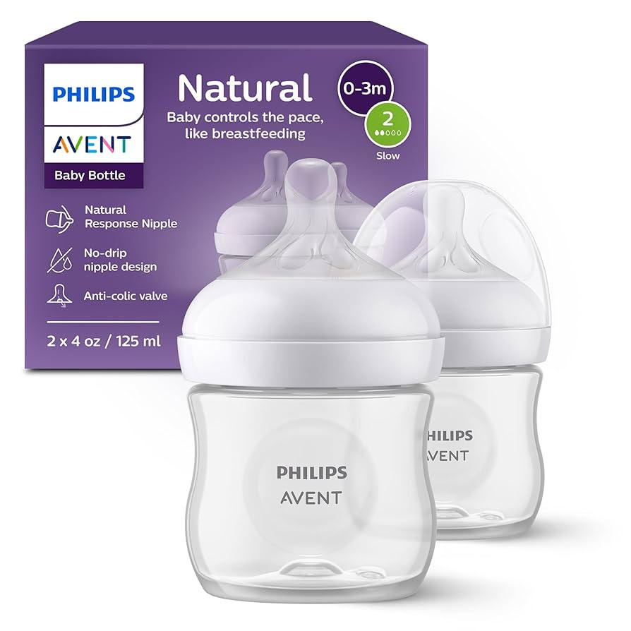 Philips Avent Natural Baby Bottles with Natural Response Nipples (Slow Flow, Flow 2), 4oz, 2-Pack... | Amazon (US)