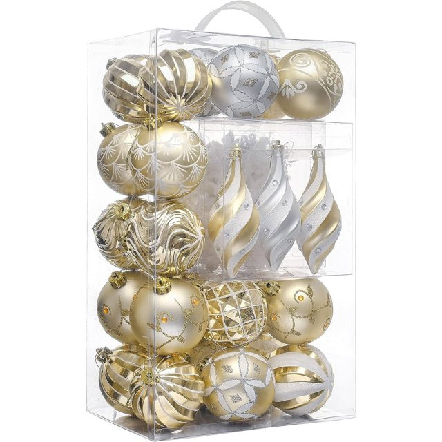Valery Madelyn 40ct Christmas Ball Ornaments Decor, Elegant White and Gold Shatterproof Assorted ... | Walmart (US)