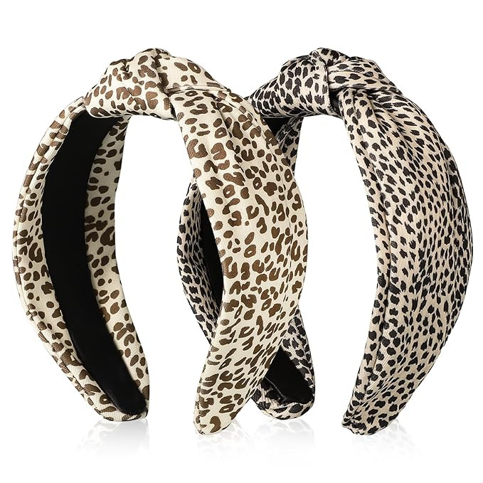 2 Pack Knotted Headband for Women, Leopard Print Wide Headbands Non Slip Hair Band Fashion Headba... | Amazon (US)