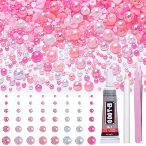 Pink White Flatback Pearls for Crafting 60g Half Pearls Gems for Nails DIY | Amazon (US)