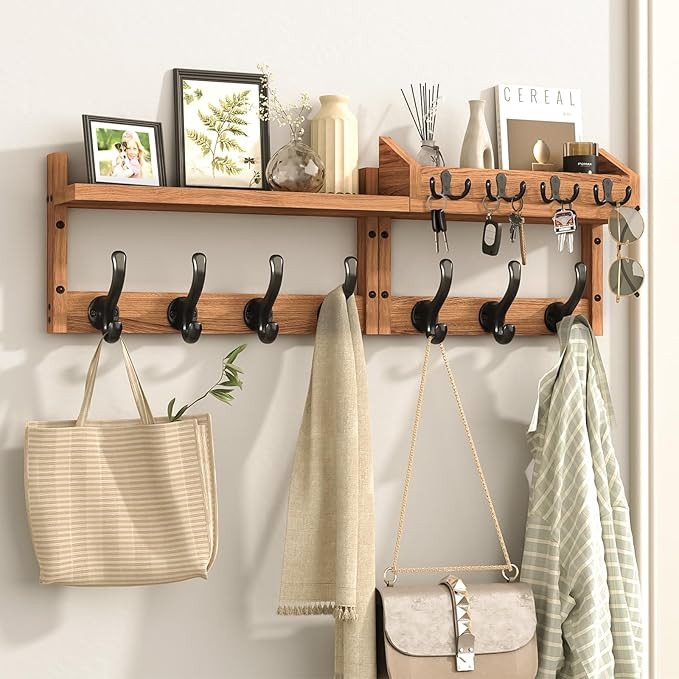 Evermagin 29" Coat Rack Wall Mount with Shelf, 4 in 1 Wall Mounted Coat and Key Hanger with 11 Ho... | Amazon (US)
