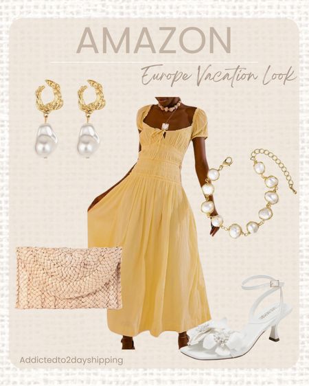 AMAZON Europe vacation look
This would be perfect for a vacation dinner night look. Loving yellow and this short sleeve open back flowy maxi free people look for less dress is stunning. I paired it with some white flower heels, a straw clutch, a chunky gold and pearl bracelet and chunky dangle pearl and gold earrings.



#LTKStyleTip #LTKFindsUnder100 #LTKSeasonal