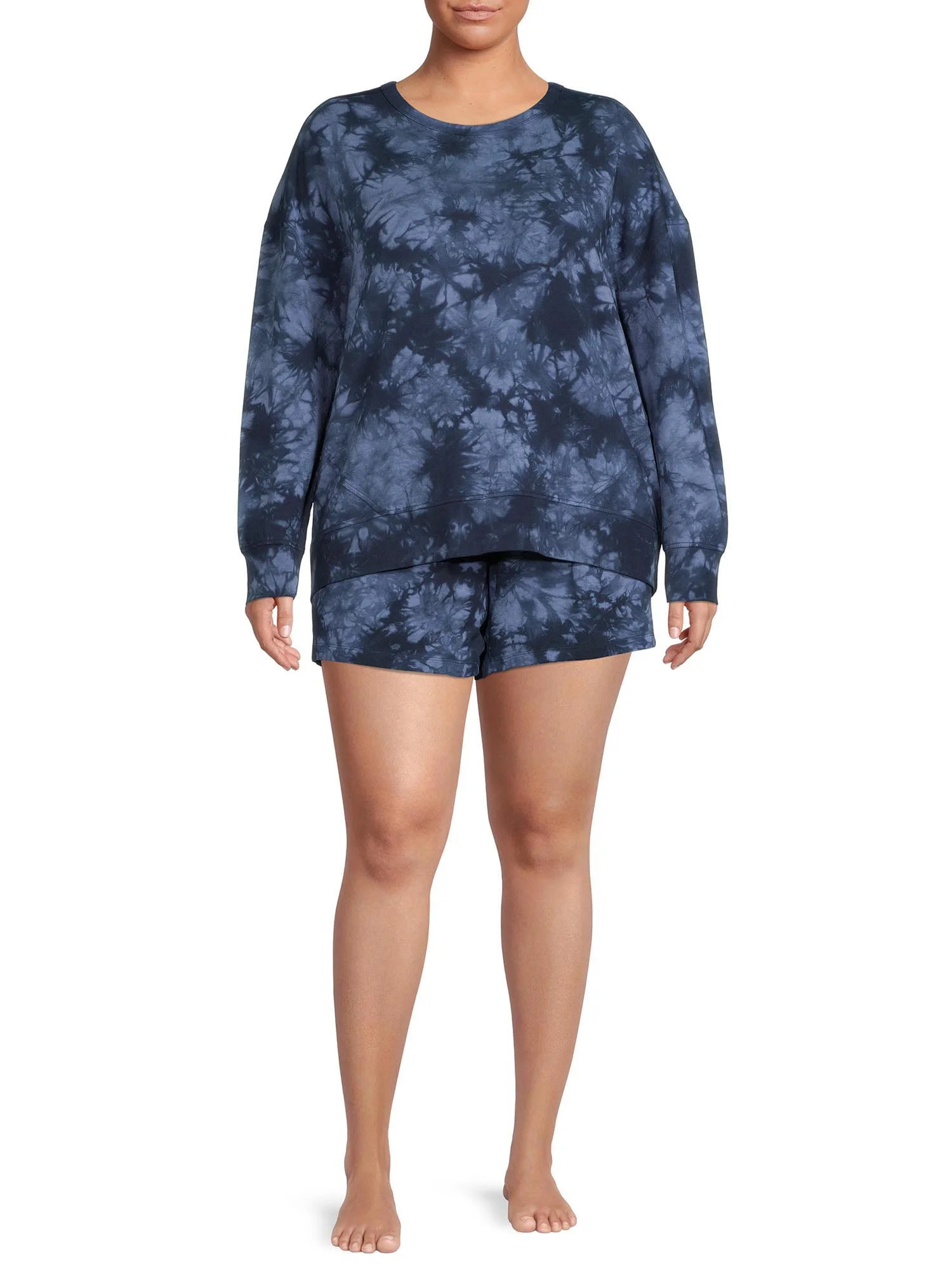 Terra & Sky Women's Plus Size Tie Dye Shorts and Sweatshirt Set, 2-Piece | Walmart (US)