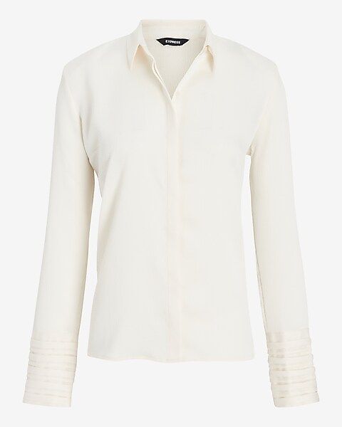 Textured Strong Shoulder Pleated Cuff Portofino Shirt | Express