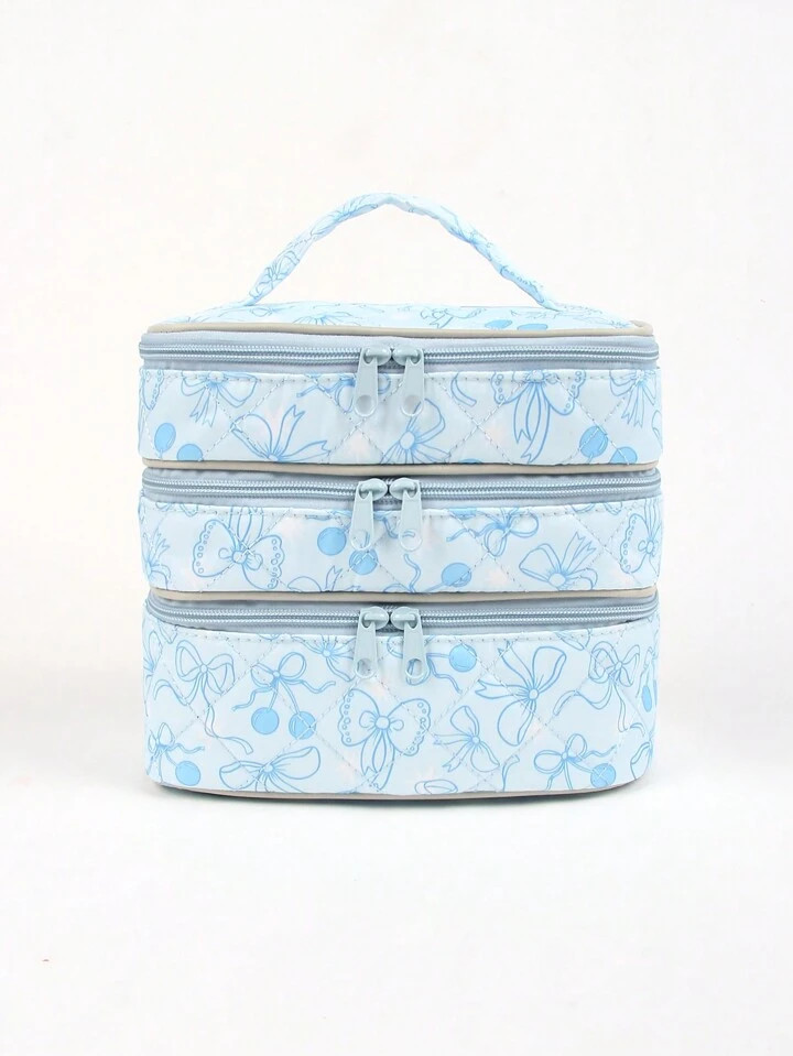 Ashley Baxter Bow And Cherry Pattern Fashionable Cute 3 Layers Cosmetic Bag For Storage, Square-S... | SHEIN