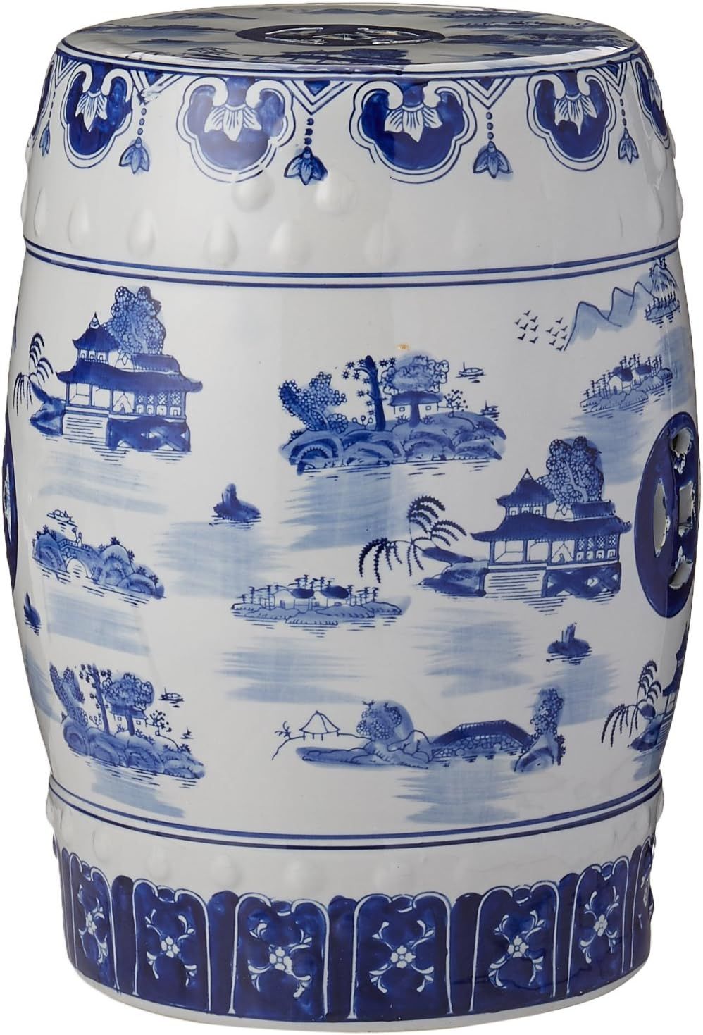 Oriental Furniture 18" Landscape Blue & White Porcelain Garden Stool | Amazon (US)