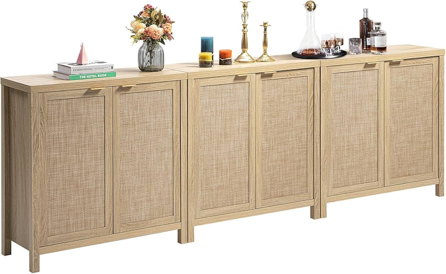 SICOTAS Rattan Cabinet Sideboard Buffet Cabinet - Boho Credenza Coffee Bar Cabinet with Storage R... | Amazon (US)