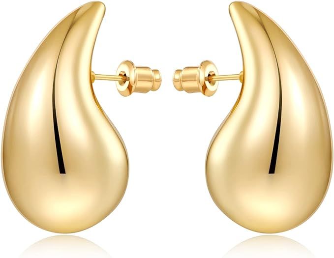 MUYAN Long Waterdrop Earrings for Women Polished Brushed Droplet Earrings,Gold & Silver | Amazon (US)