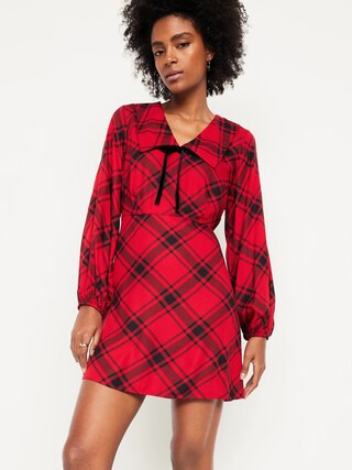 Fit & Flare Long-Sleeve Crepe Mini Dress | Old Navy (US)