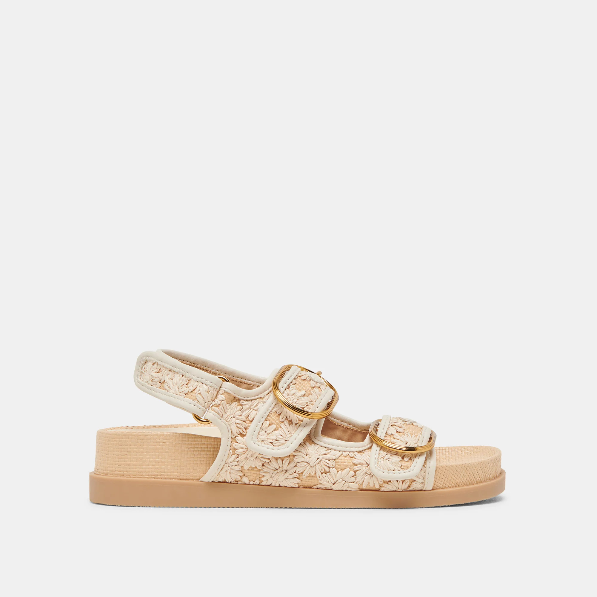 STARLA SANDALS CREME FLORAL RAFFIA | DolceVita.com