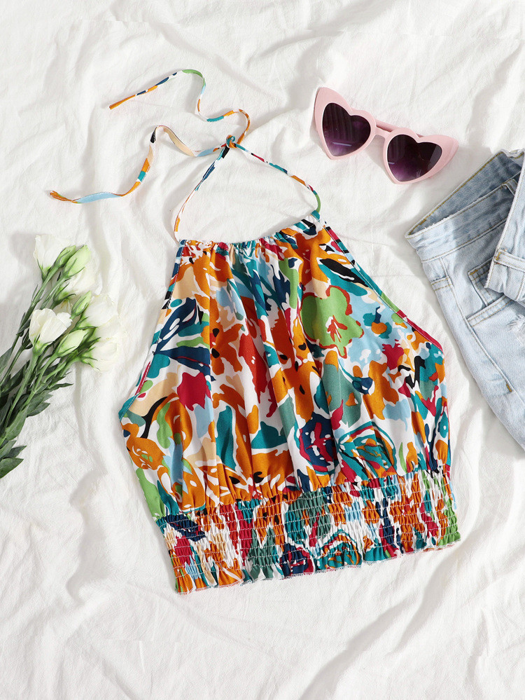 Floral Print Tied Backless Shirred Top
       
              
              $4.49        
    $4.... | SHEIN